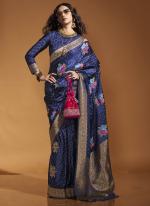 Pure Sattin Blue Wedding Wear Weaving Saree